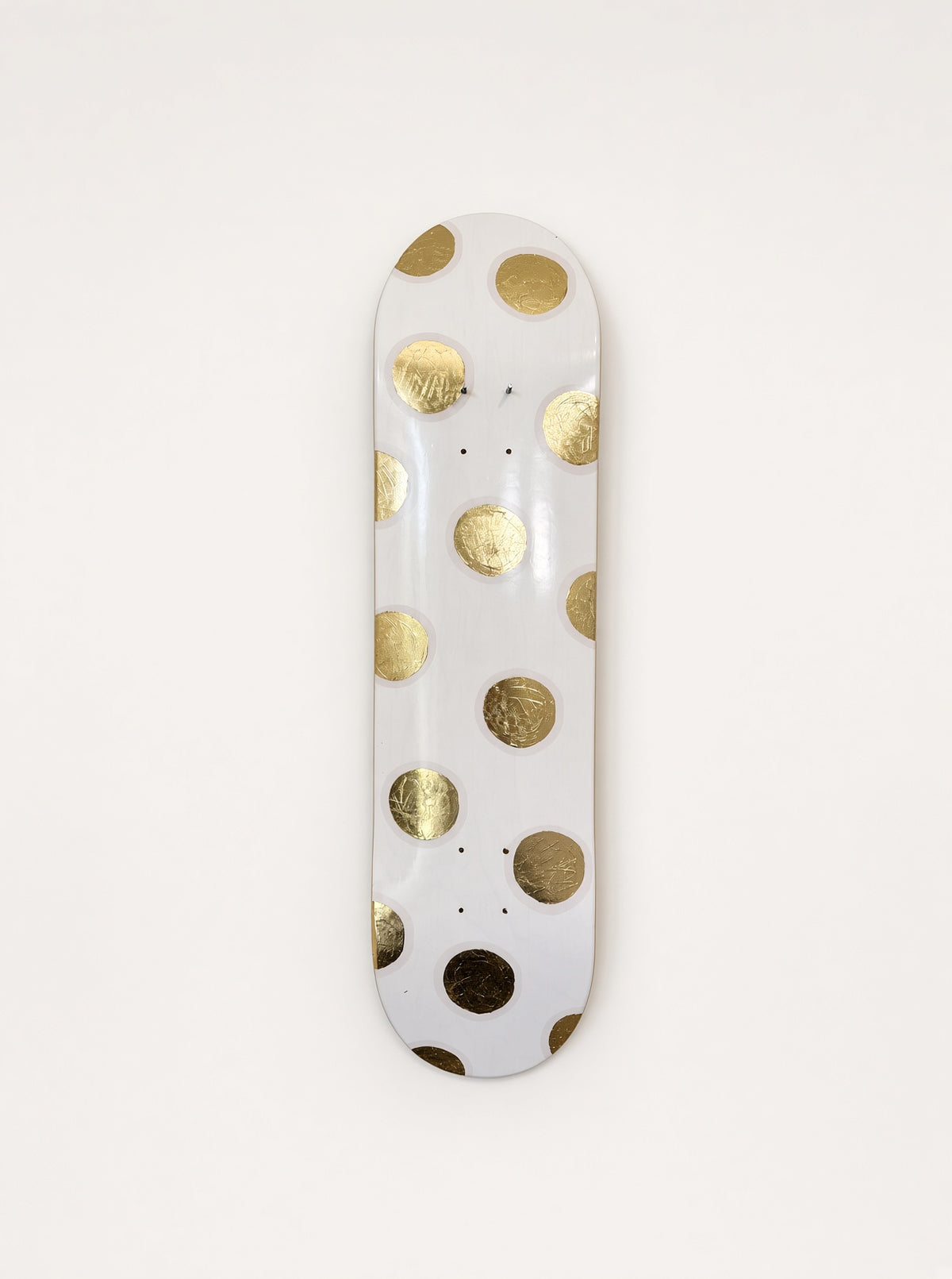 Golden Dots- Blush Pink & Gold Leaf Polka Dot Skateboard Wall Art – #DS-23