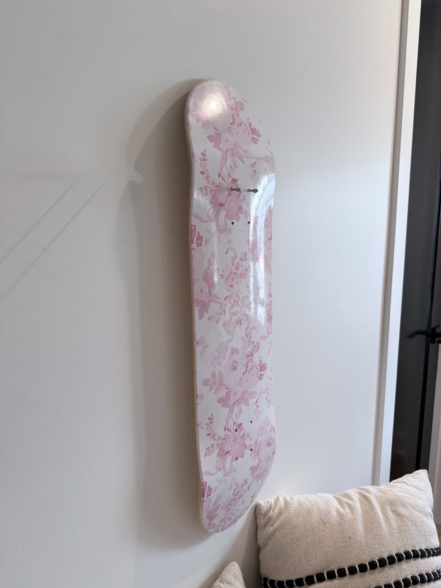 Pink Ribbon Toile- Vintage Floral Skateboard Wall Art #7