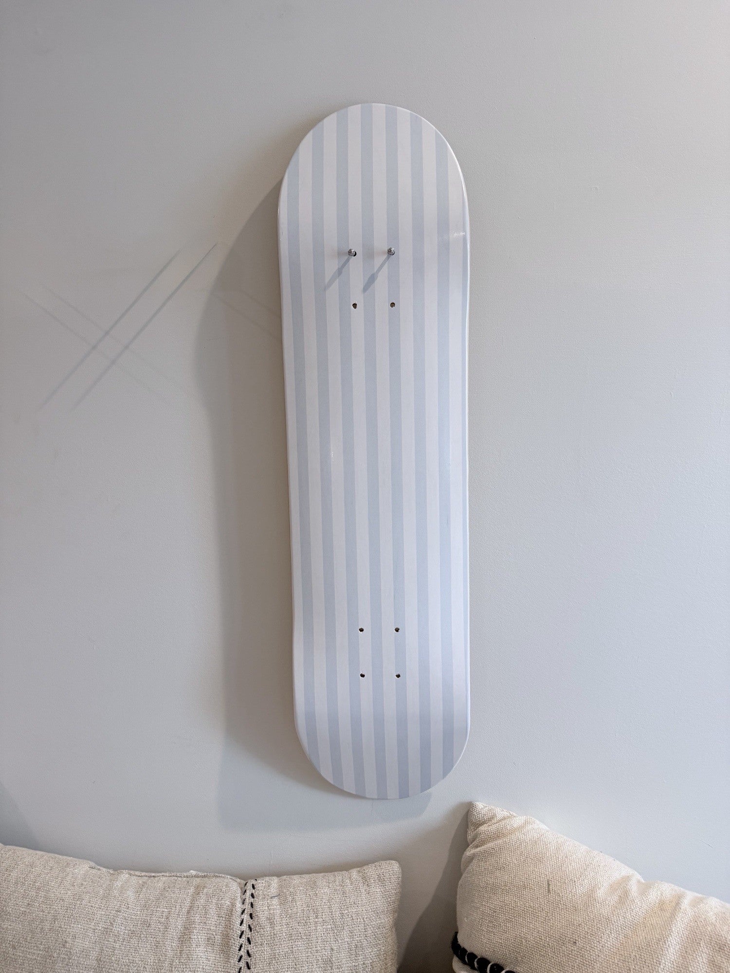 Blueberry Stripes- Soft Blue & White Stripe Skateboard Wall Art #20