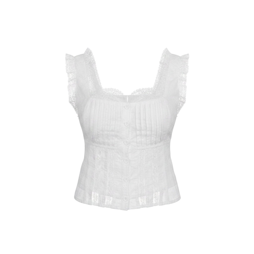 Sleeveless Square Neck Ruffle Top