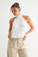 White Halter Neck Blouse | Elegant Sleeveless Summer Tank Top