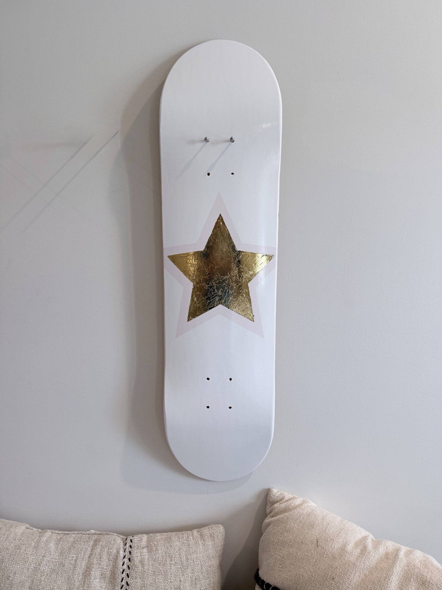 Golden Star- Pink & Gold Leaf Star Skateboard Wall Art – DS- #22