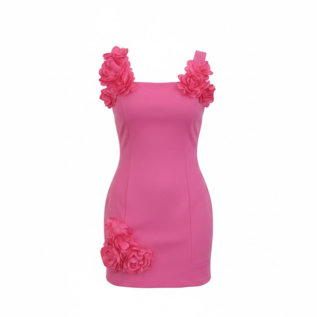 Pink 3D Floral A Line Dress