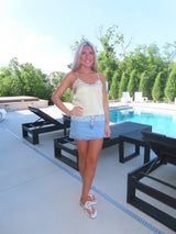 Light yellow Lace Trim Silk Camisole Top