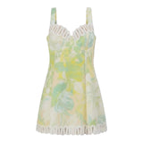Tropical Floral Print Lace Trim Mini Dress
