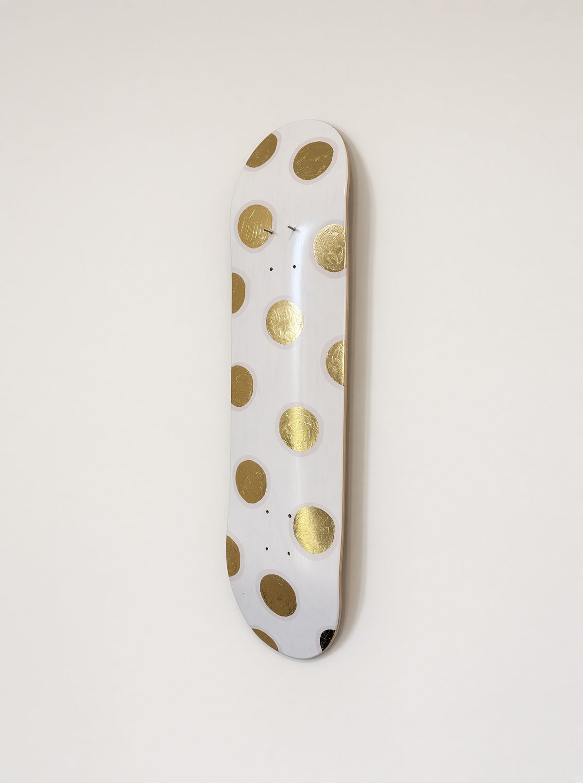 Golden Dots- Blush Pink & Gold Leaf Polka Dot Skateboard Wall Art – #DS-23