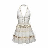 White Mirror Sequin Halter Skater Dress – White Party, Girls Brunch & Beach Day Sparkle