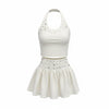 Button Embellished Knit Halter & Flare Skirt Set