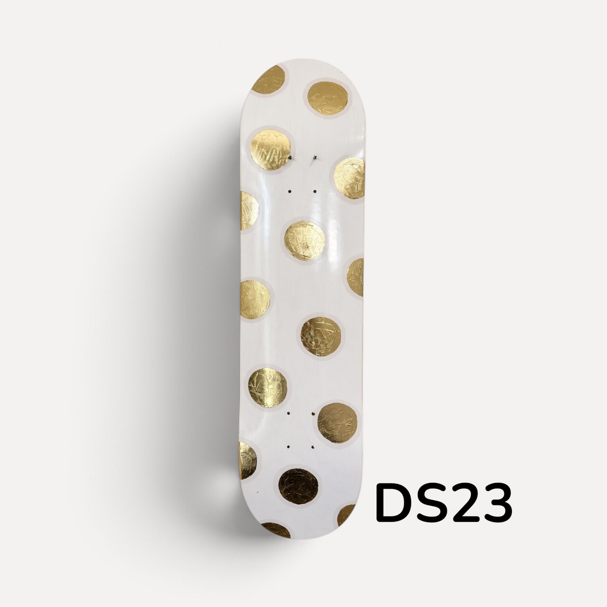 Golden Dots- Blush Pink & Gold Leaf Polka Dot Skateboard Wall Art – #DS-23