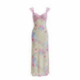 Floral Print Maxi Dress with Lace Bodice & Double Side Slits