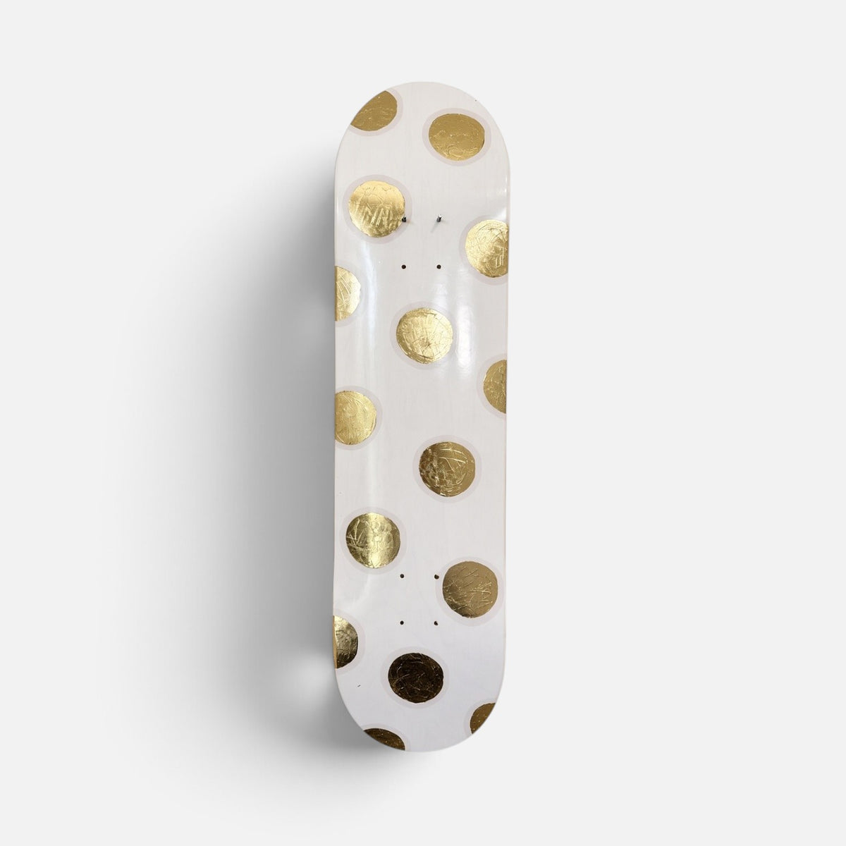 Golden Dots- Blush Pink & Gold Leaf Polka Dot Skateboard Wall Art – #DS-23