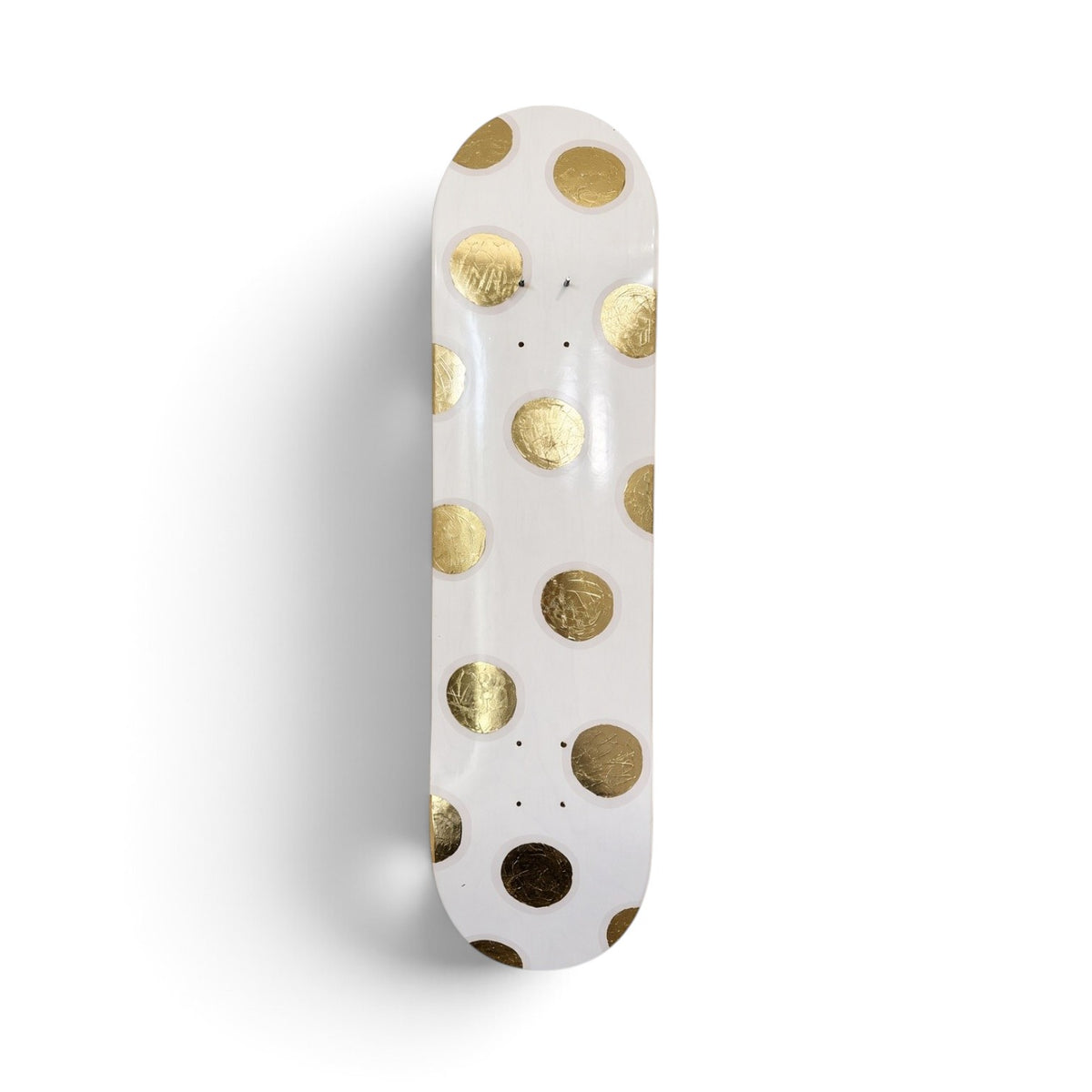 Golden Dots- Blush Pink & Gold Leaf Polka Dot Skateboard Wall Art – #DS-23