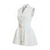 White Denim Button Front Belted Mini Dress