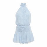 Dreamy Light Blue Floral Halter Mini Dress