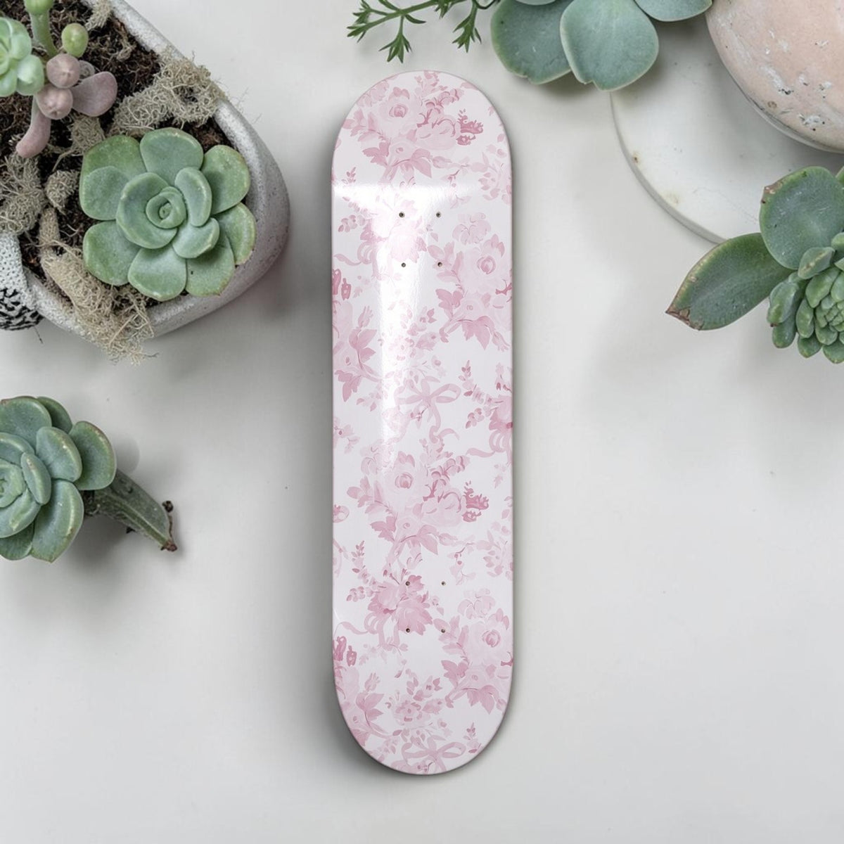 Pink Ribbon Toile- Vintage Floral Skateboard Wall Art #7