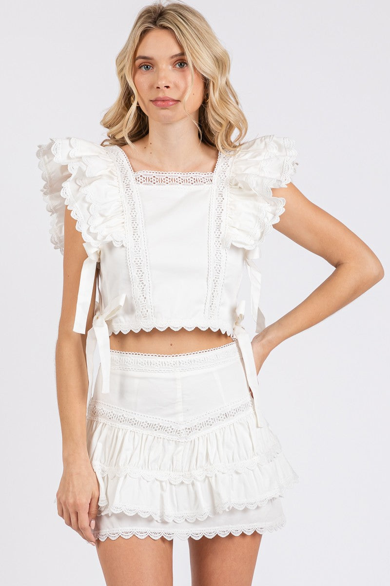 Flirty White Ruffle Two-Piece Set – Beach Day, Brunch & White Party Outfit