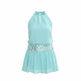 Mad-ly mint green halter mini dress with a keyhole neckline and iridescent sequin waistband detail.