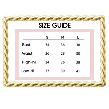 Mad-ly size guide chart for women's apparel featuring bust, waist, and hip measurements in inches for sizes S to L.