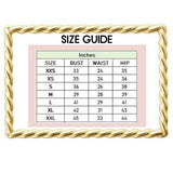 Mad-ly size guide chart for pink 3D floral A-line dress with bust, waist, and hip measurements in inches