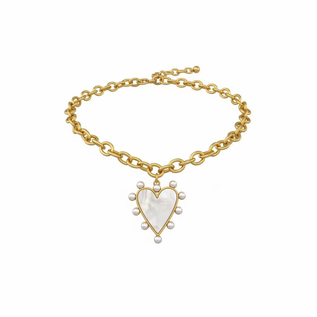 Gold Heart Pearl Necklace