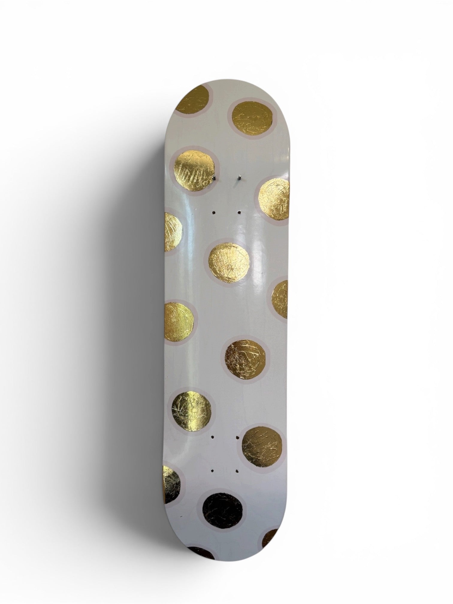 Golden Dots- Blush Pink & Gold Leaf Polka Dot Skateboard Wall Art – #DS-23