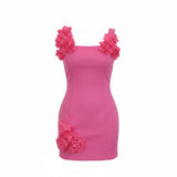 Pink 3D Floral A Line Dress