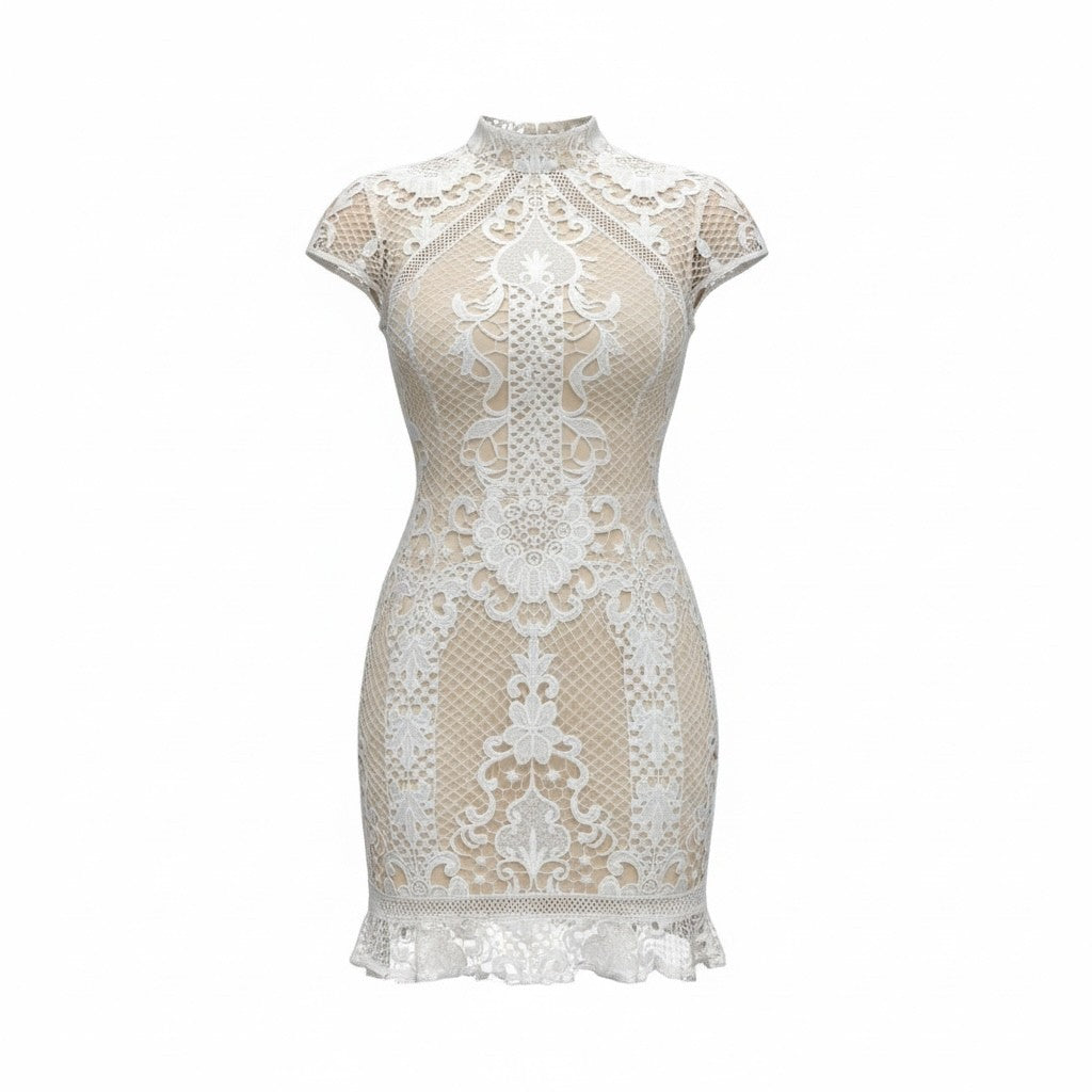 Open Back White Lace Mini Dress