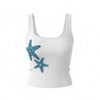 White Ribbed Tank Top with Blue Starfish Beading – Square Neck Cropped Summer Cami