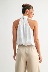 White Halter Neck Blouse | Elegant Sleeveless Summer Tank Top
