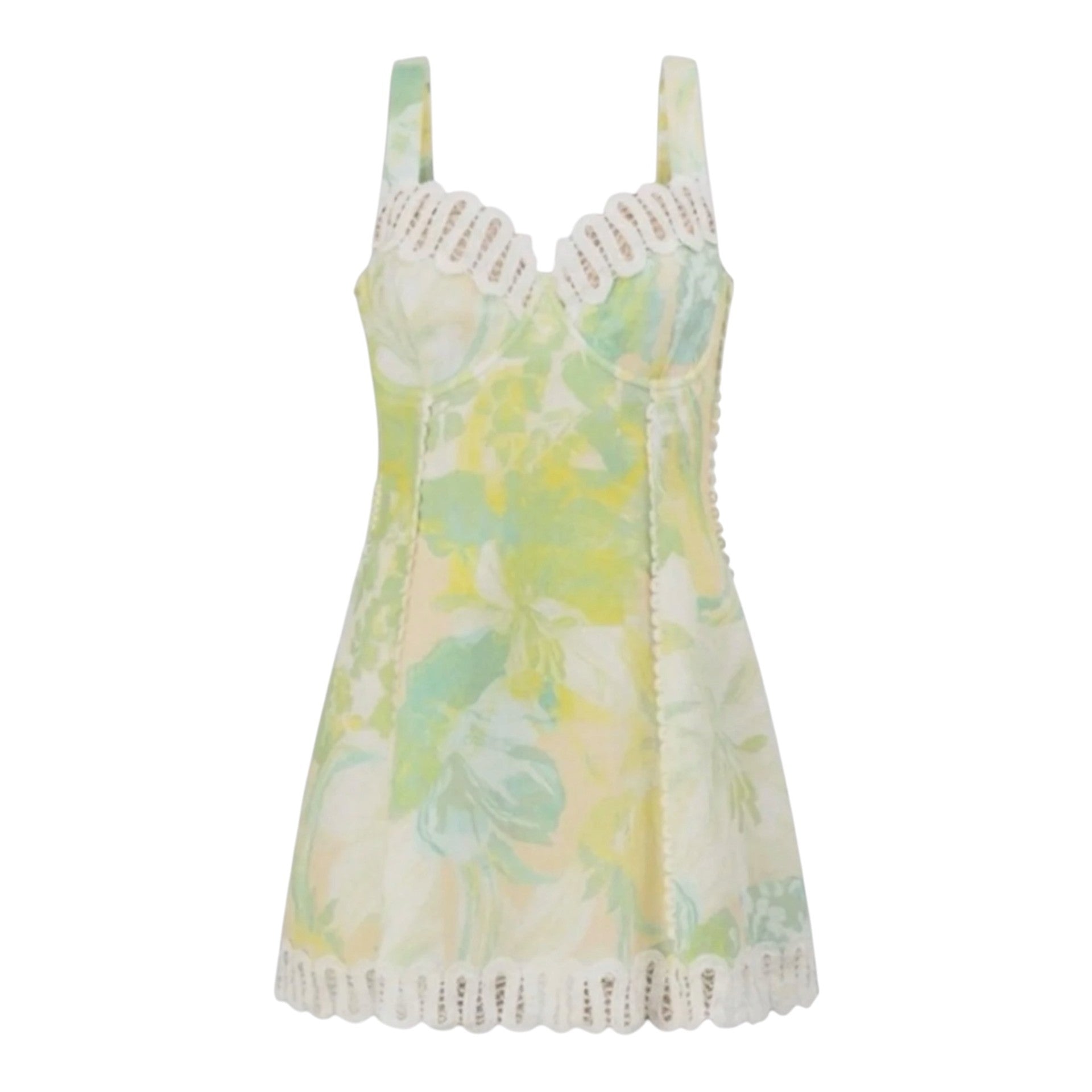 Tropical Floral Print Lace Trim Mini Dress
