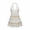 White Mirror Sequin Halter Skater Dress – White Party, Girls Brunch & Beach Day Sparkle
