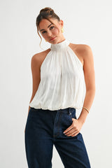 White Halter Neck Blouse | Elegant Sleeveless Summer Tank Top