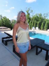 Light yellow Lace Trim Silk Camisole Top