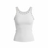 White Ribbed Tank Top with Silver Studs – Studded Neckline Fitted Sleeveless Top
