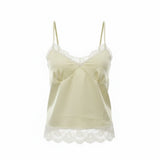 Light yellow Lace Trim Silk Camisole Top