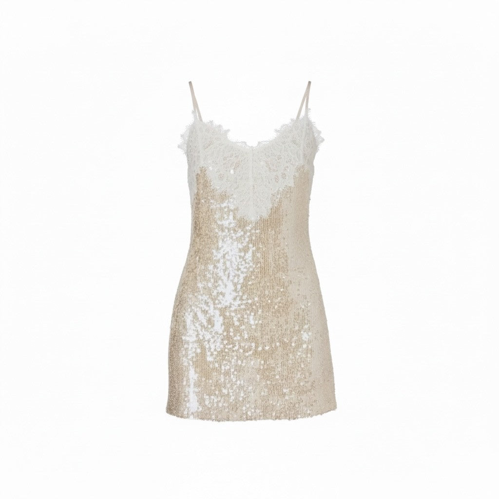 Gold Sequin Lace Mini Dress
