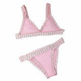 Pink Crochet Trim Bikini Set – Tropical Vacation Triangle Bikini in Pastel Pink