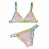 Pink & Colorful Crochet Trim Bikini Set – Tropical Vacation Triangle Bikini in Pastel Pink