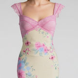 Floral Print Maxi Dress with Lace Bodice & Double Side Slits