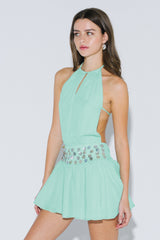 Mint Dream Sequin Halter Mini Dress