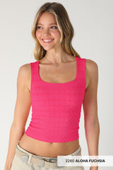 Lace Textured Square Top- Bright Pink