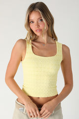 Lace Textured Square Top- Pale Yellow